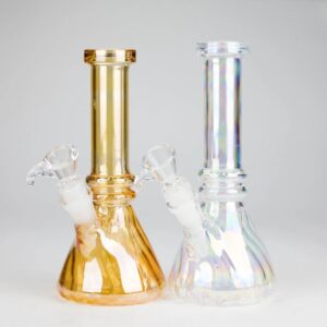8" Glossy Double Ring Beaker 3 pcs Rainbow and Zinc Shiny Shade